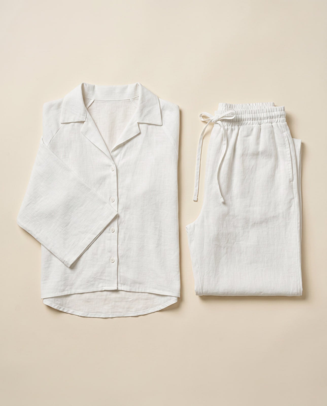 Linen fabric flat-lay showing the Joubify linen outfit material and texture